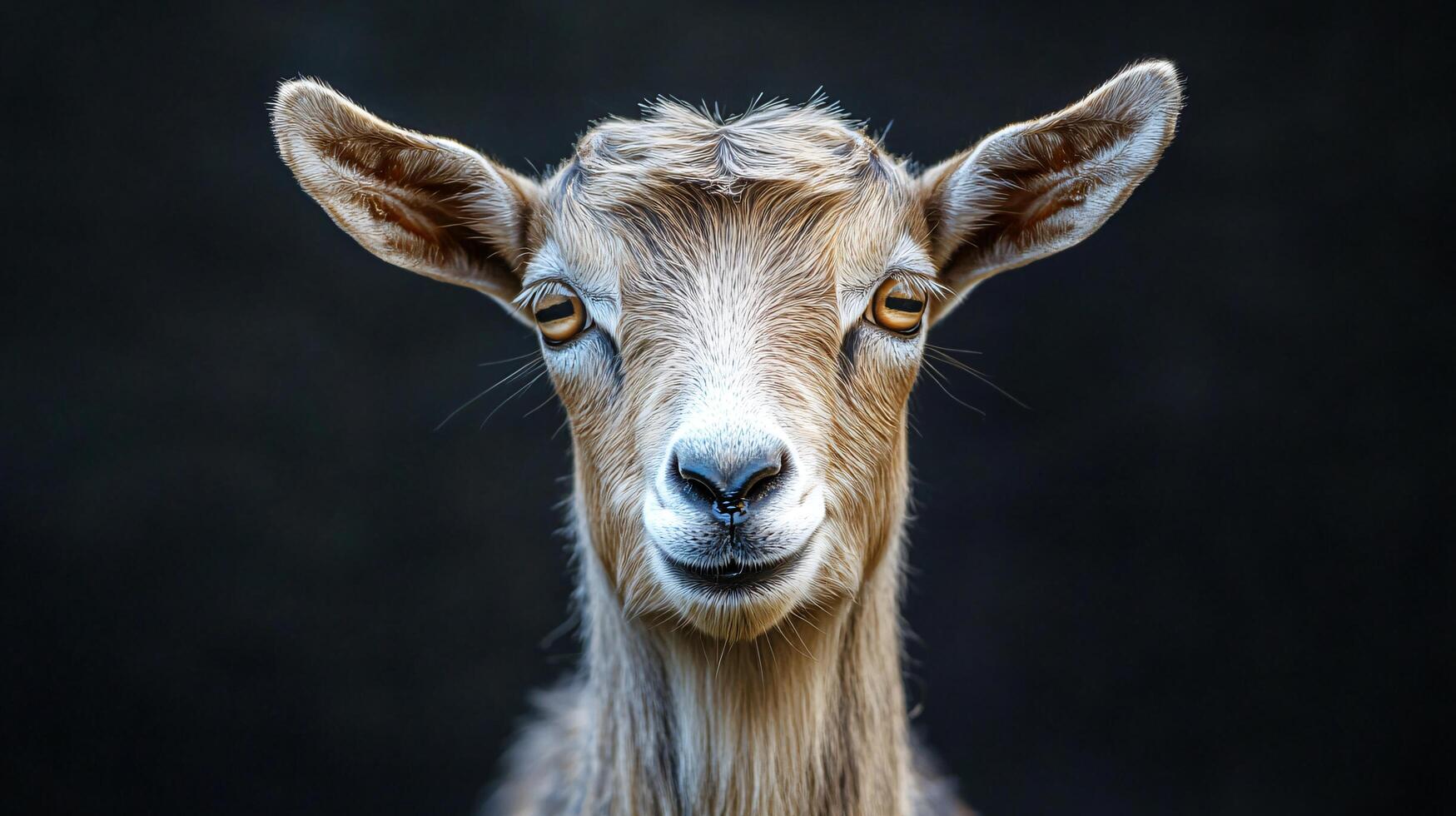 Charming goat with curious eyes in a serene setting photo