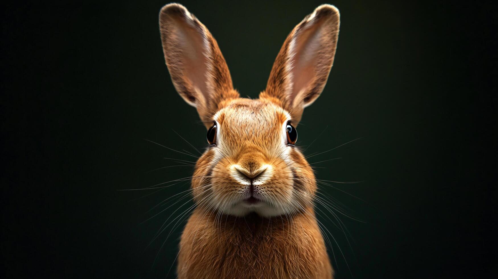 Cheerful rabbit with long ears highlighted in focus photo