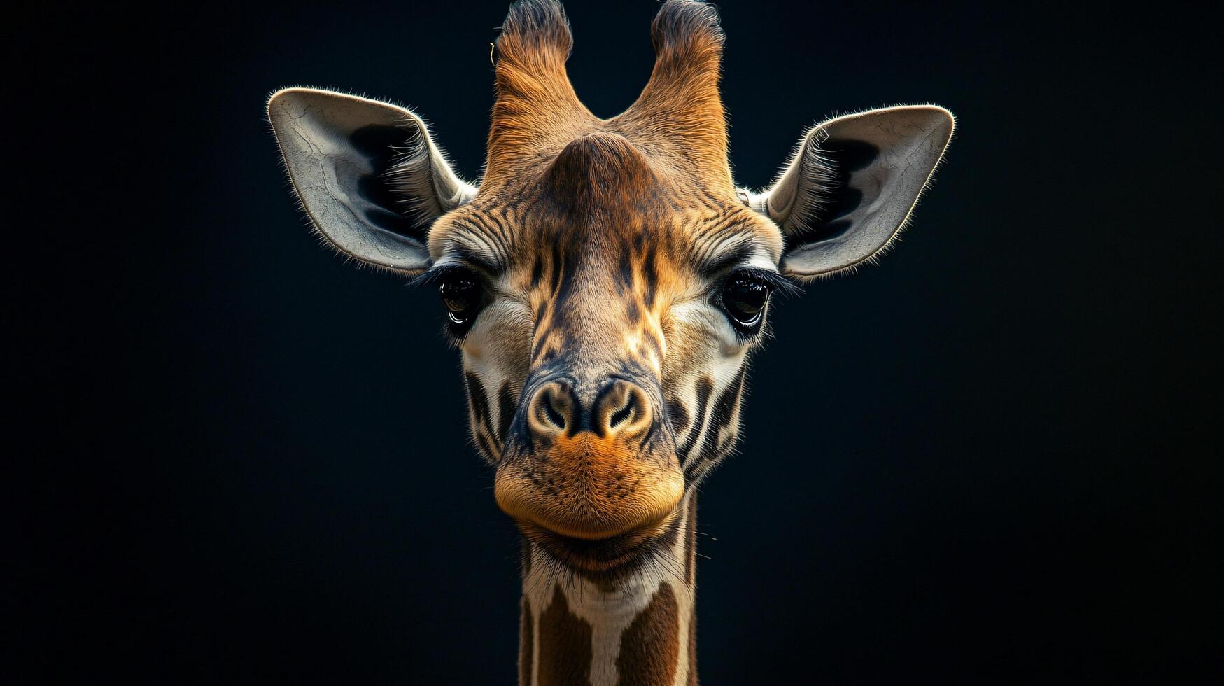 Giraffe posing frontally with the deep gaze and poise photo