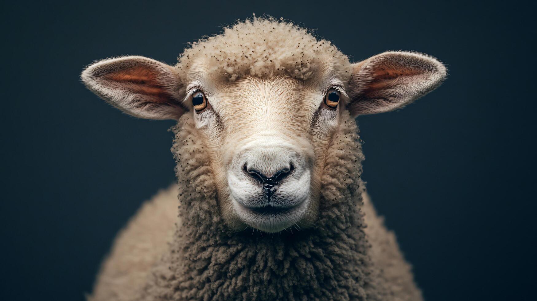 Front view of a sheep with textured wool coat photo