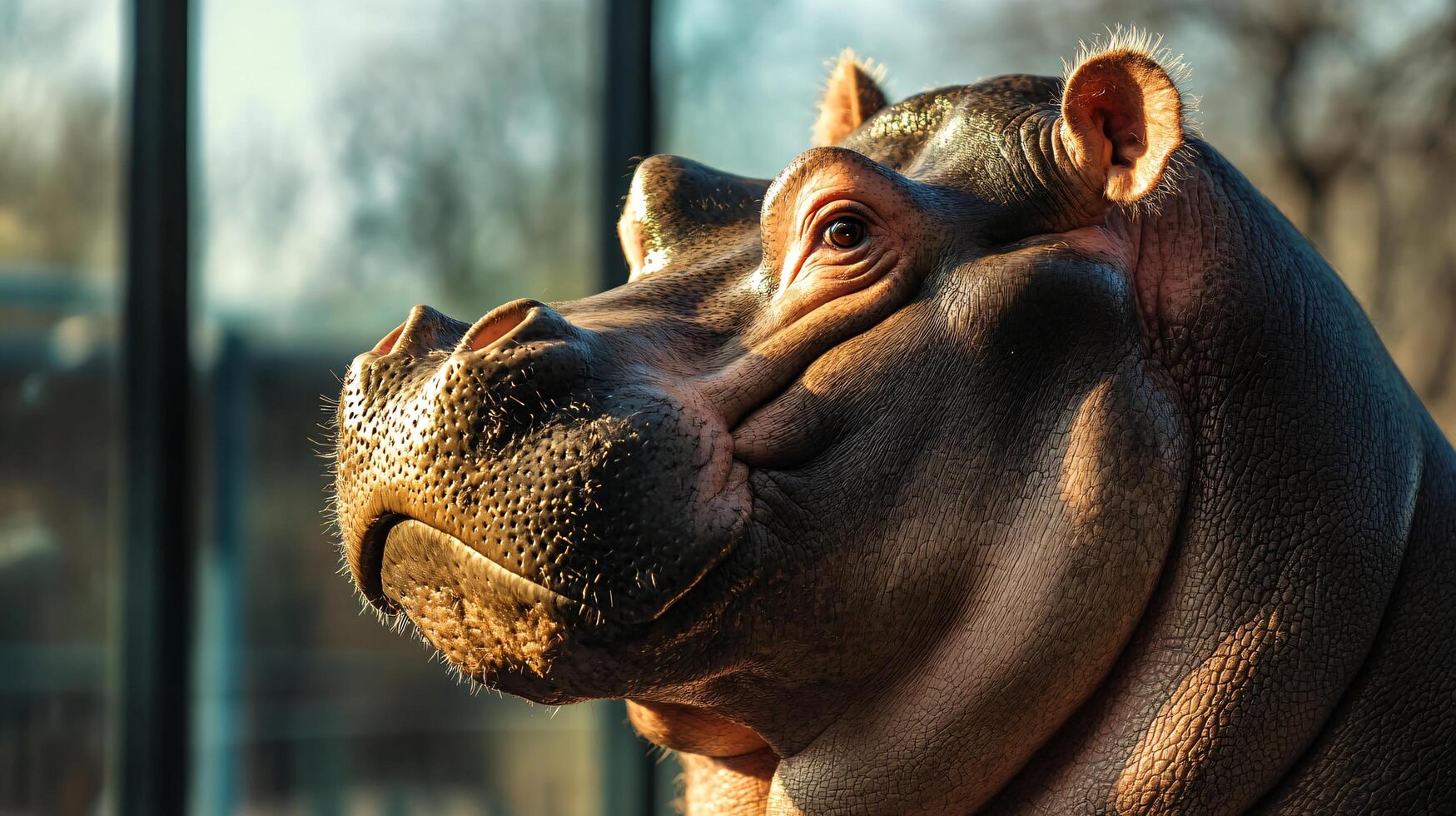 A contemplative hippopotamus in soft afternoon light photo