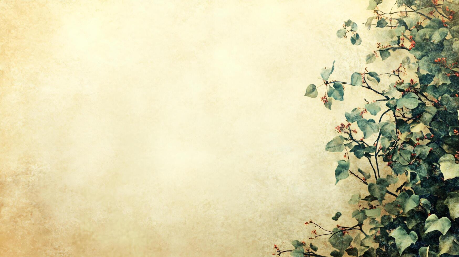 Vintage textured floral design with green foliage photo