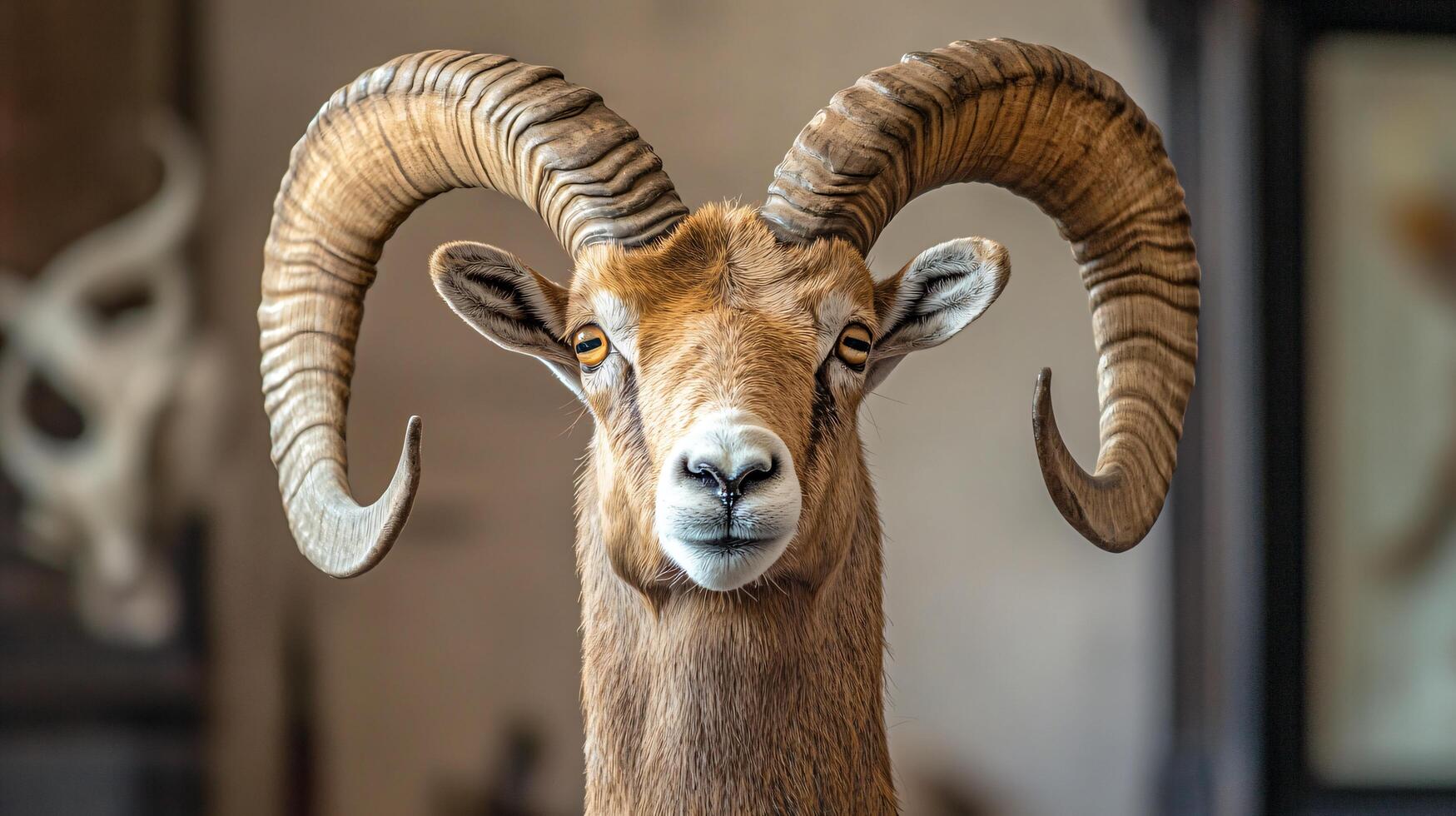 Big-horned sheep stares directly with strength and grace photo