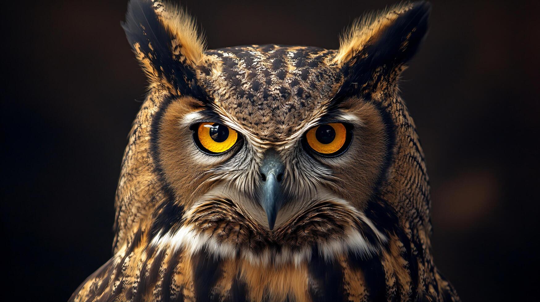Majestic owl with piercing eyes and intricate pattern. photo