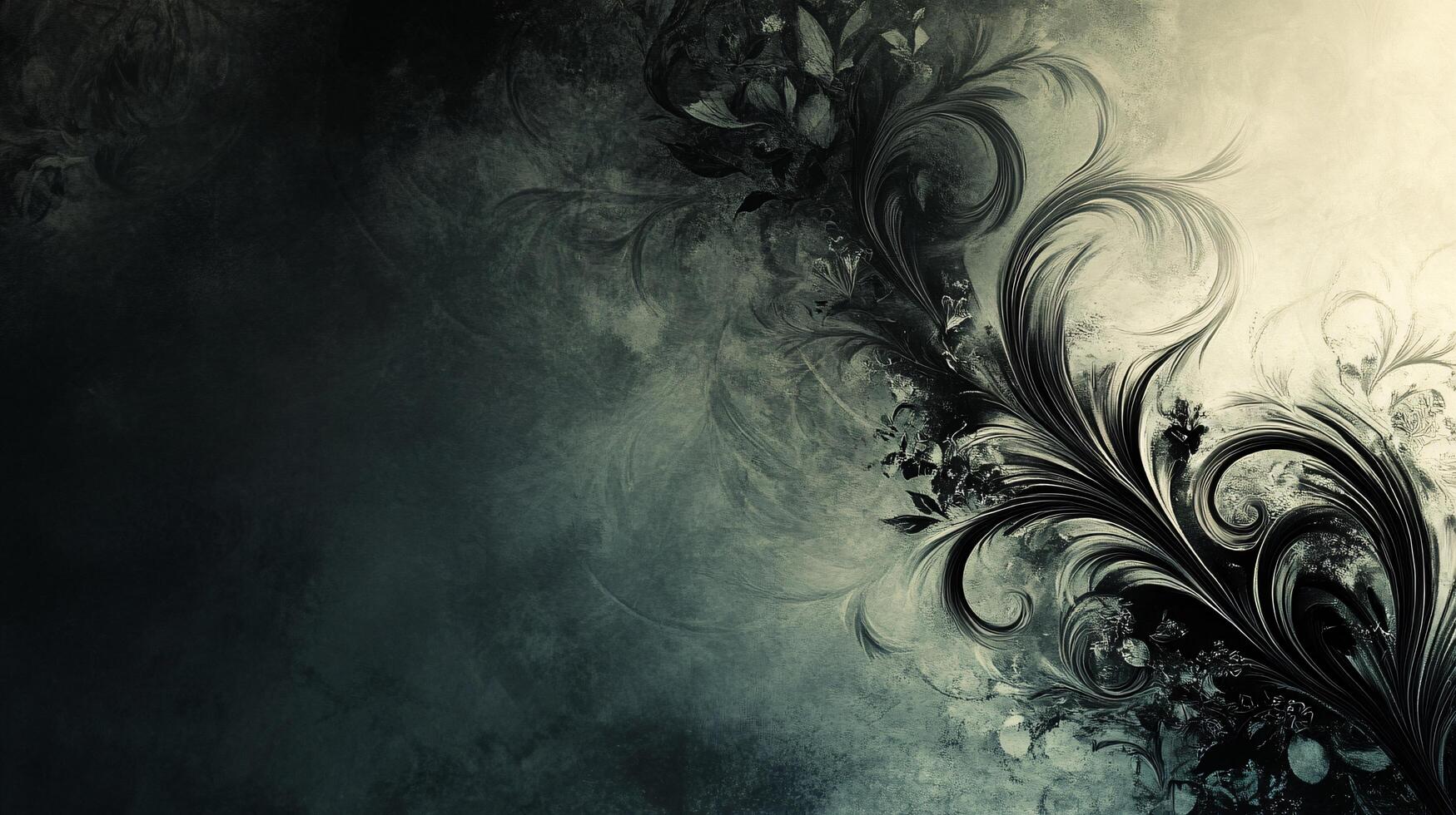 Dark floral design with intricate abstract swirls art. photo