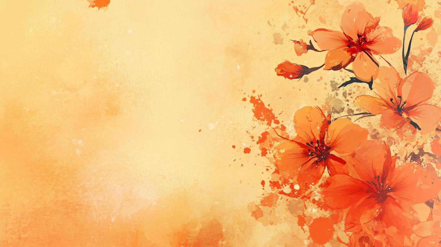 Vibrant orange floral design on a soft yellow canvas. photo