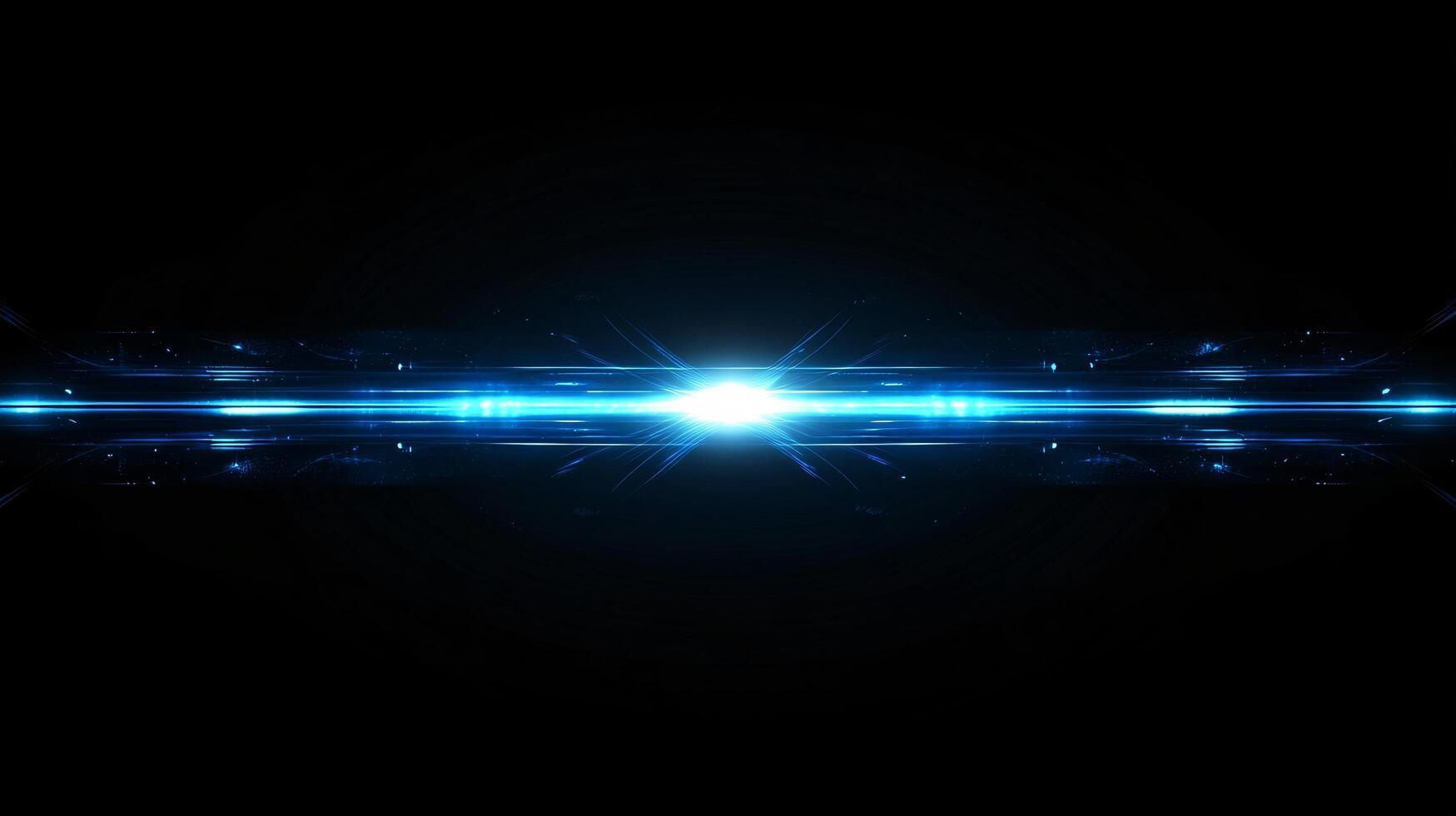 Symmetrical luminous blue light beams in darkness photo