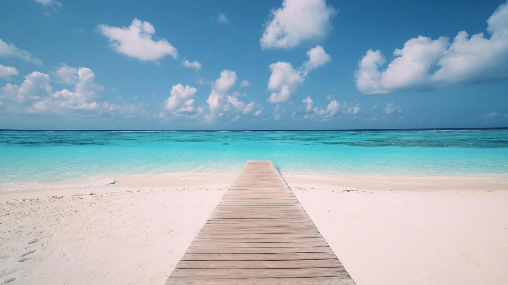 Azure waters and sandy shores with endless horizon view photo