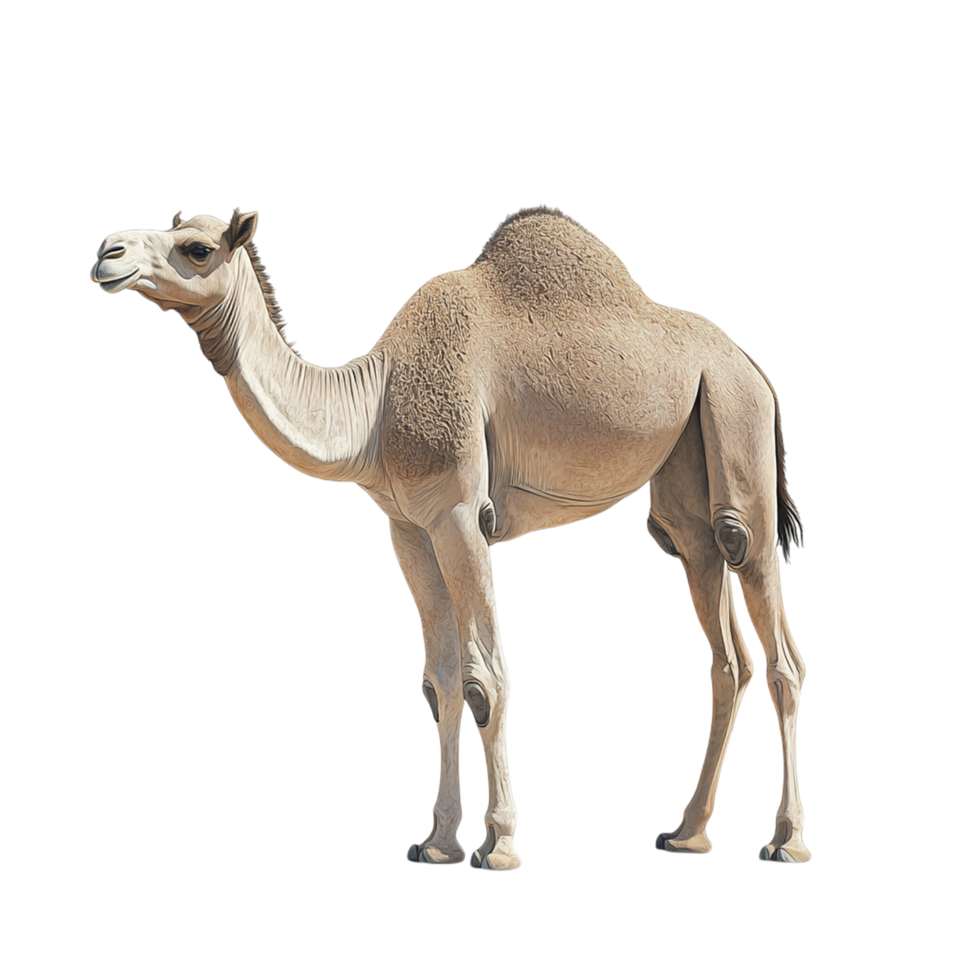 Camel Standing in a Desert Environment with Realistic Features and Details png