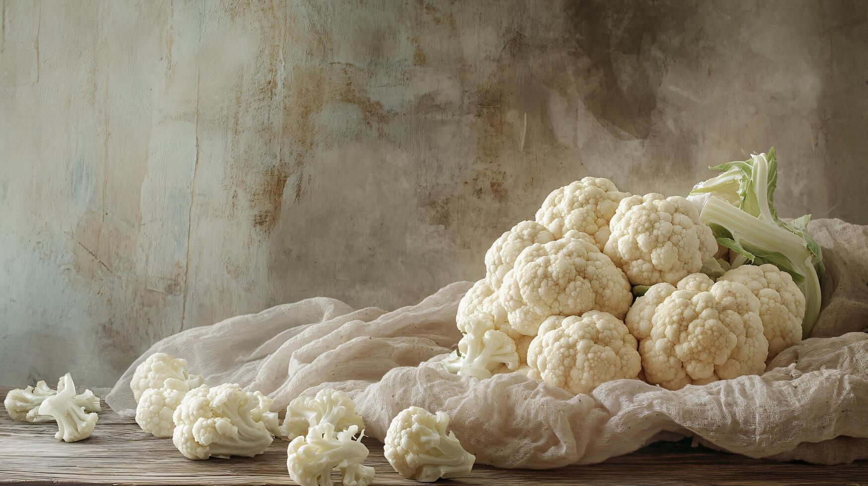 Cauliflower on rustic table with soft lighting effect. photo