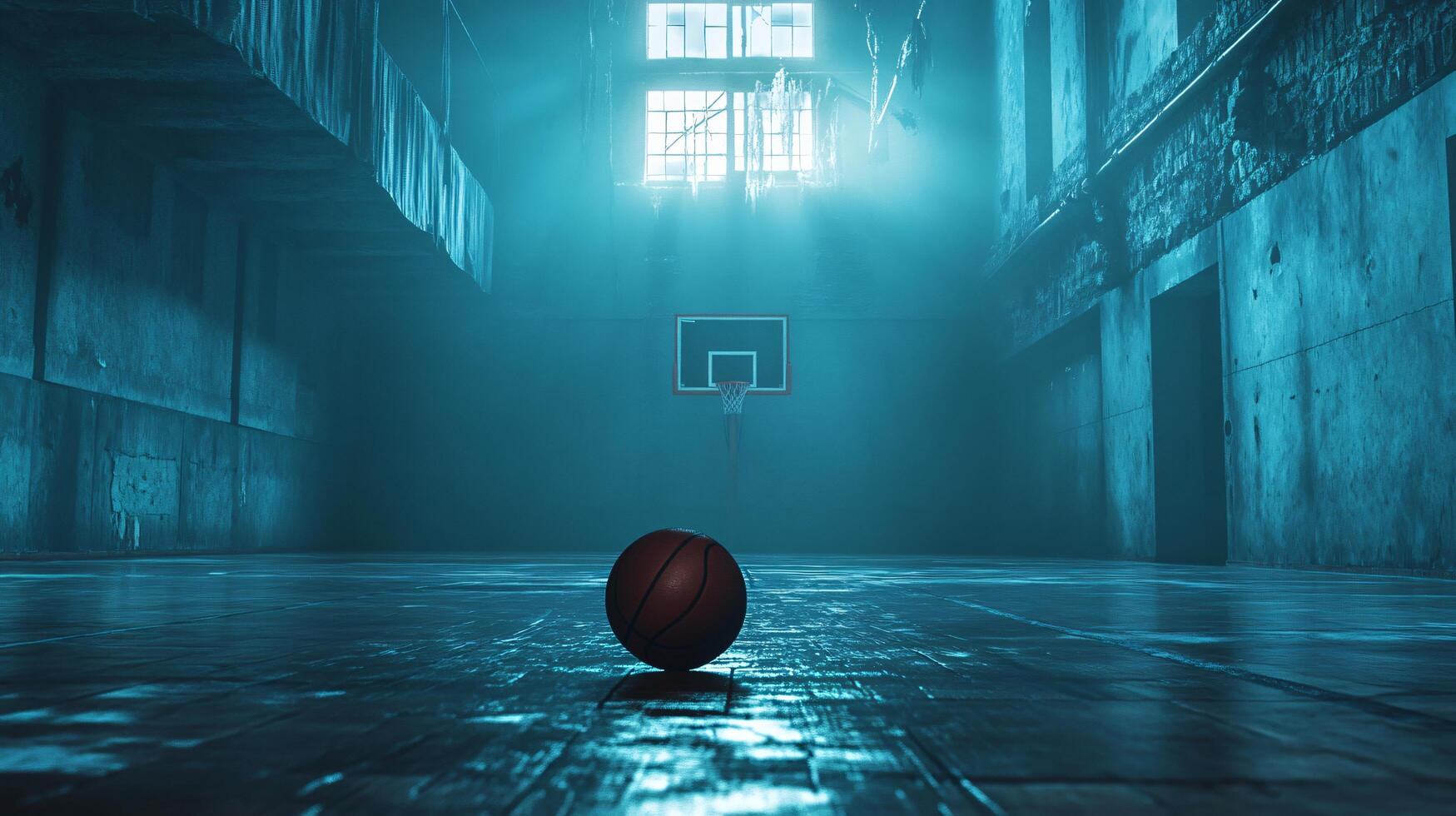 Indoor court dimly lit with ethereal light streaming in photo