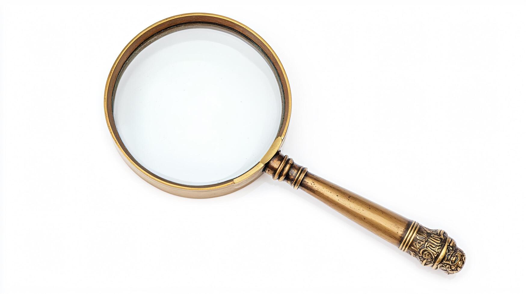 Brass magnifying glass on white background elegantly photo