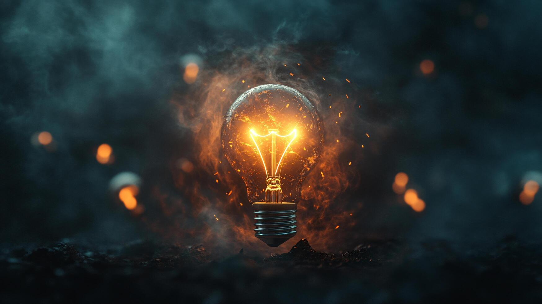 Bulb amidst smokey atmosphere with orange highlights. photo