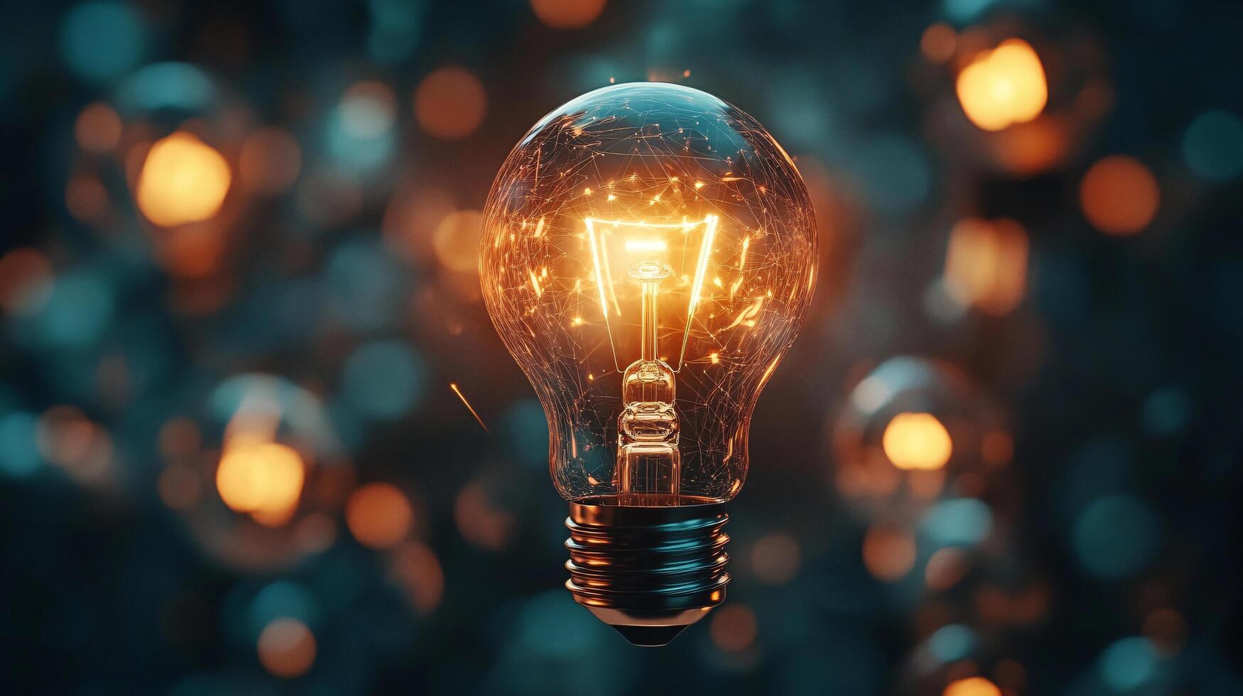 Illuminated bulb against a blurred bokeh background photo