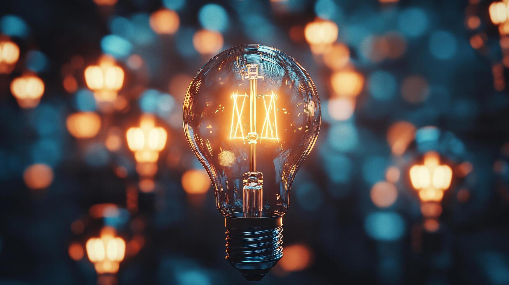 Cluster of glowing bulbs with ambient bokeh lights photo