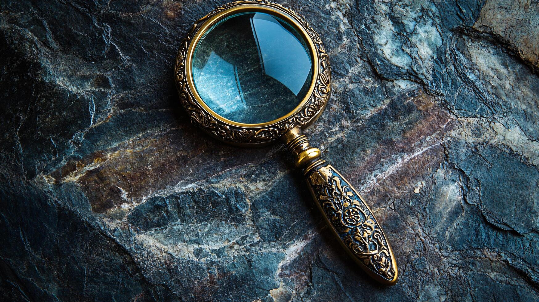 Elegant metallic magnifying glass with floral designs photo
