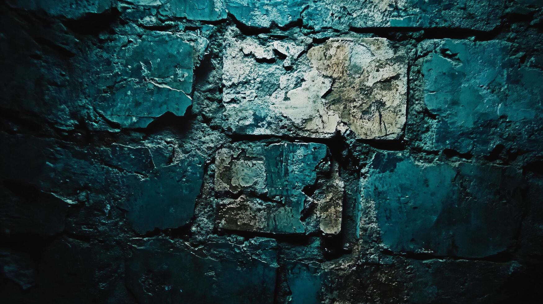 Old stone wall texture with teal shadows and highlights photo
