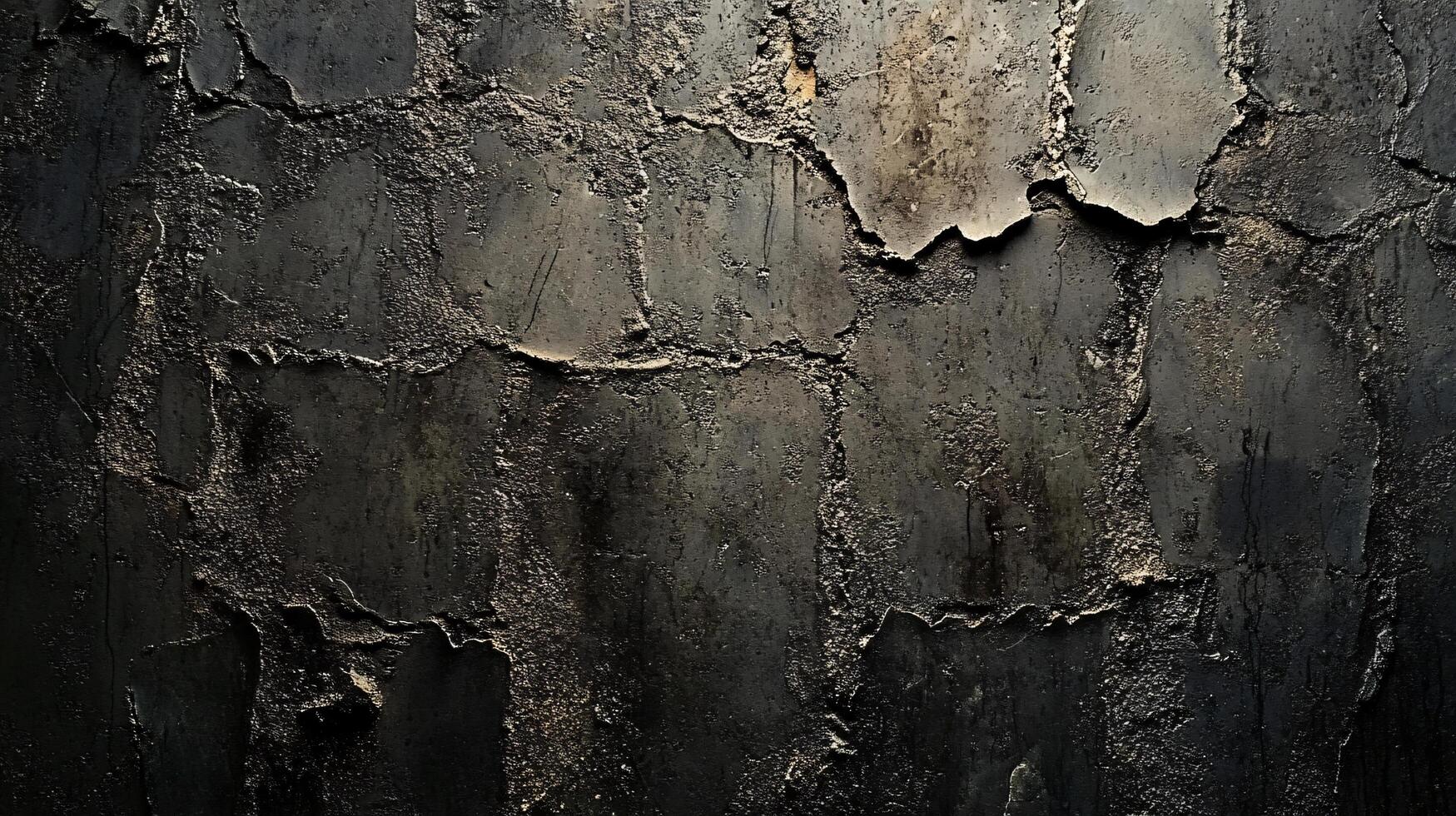 Blackened textured wall background with cracking paint photo