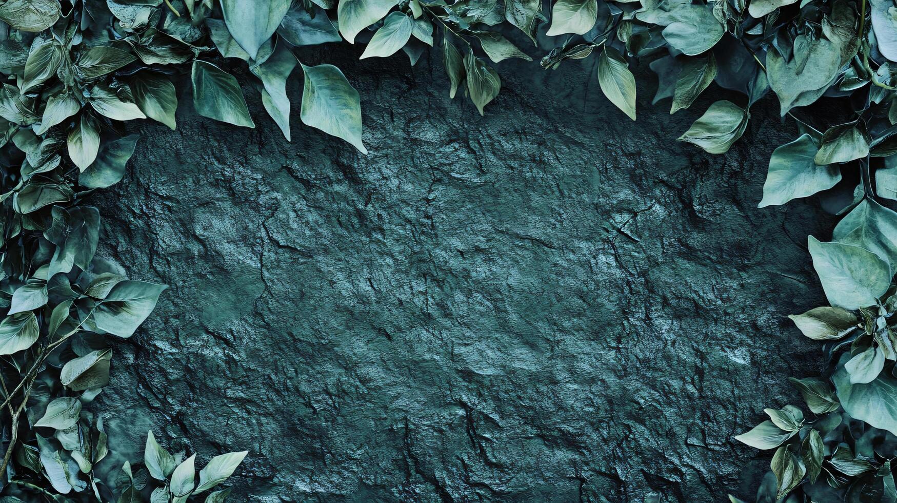Dark leafy frame surrounding stone texture center photo