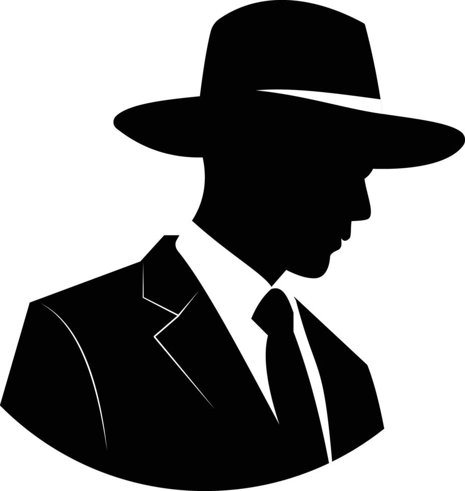 a silhouette of a man in a hat and suit vector