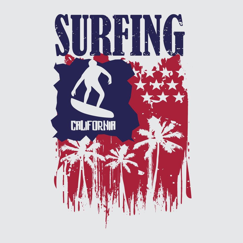 Surfing california stylish t-shirt and apparel abstract design. print, typography, poster vector
