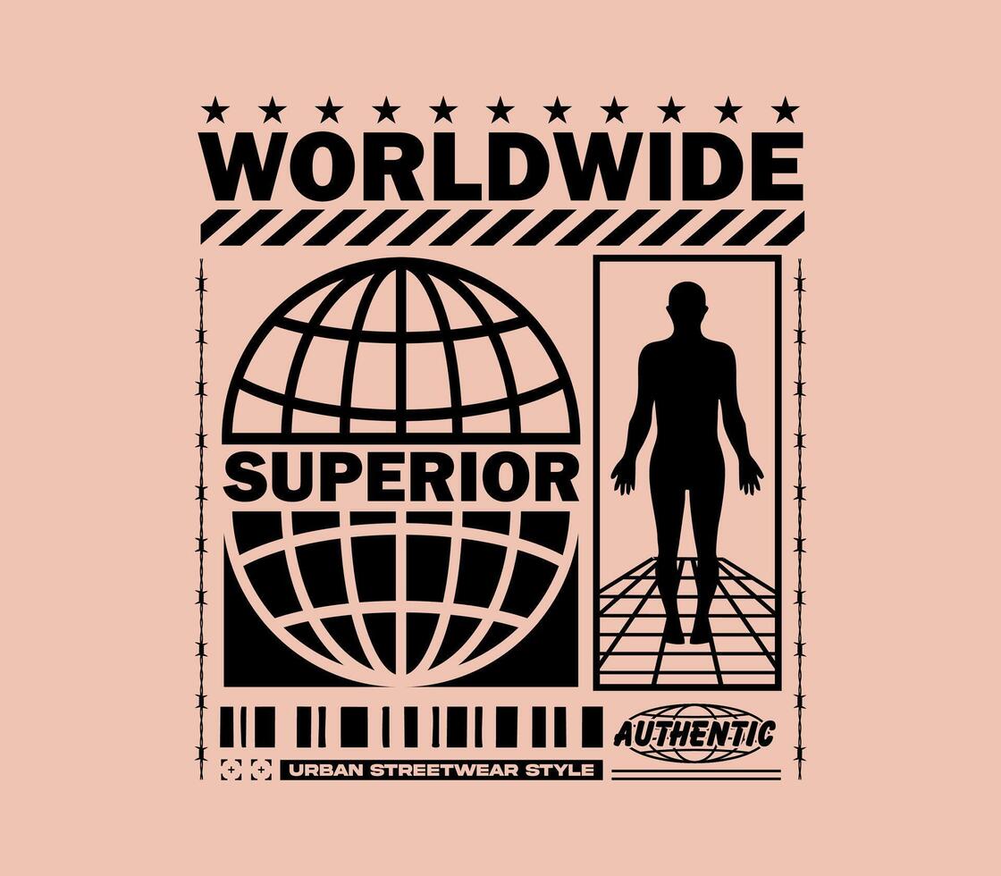 Futuristic illustration world retro t-shirt design, graphic illustration, for streetwear and urban style t-shirts design, hoodies, etc vector