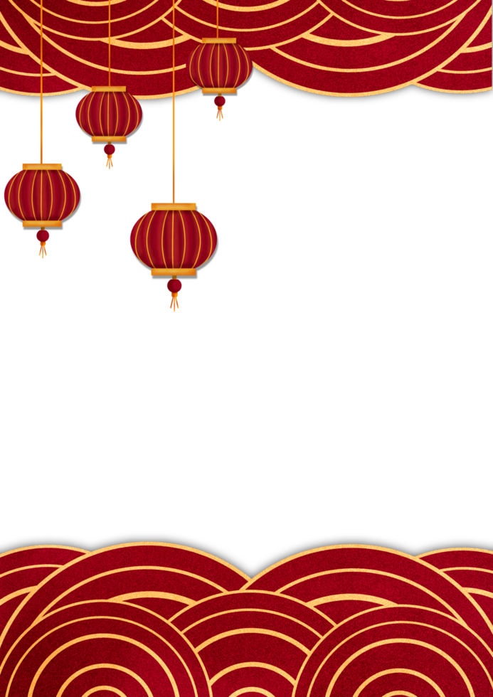 Elegant Chinese New Year Lantern Frame with Golden Wave Patterns png