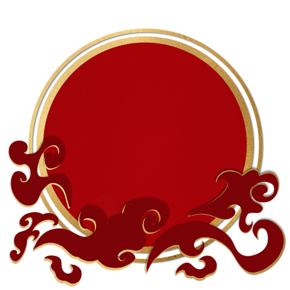 Elegant Chinese New Year Frame with Red and Gold Cloud Motifs png