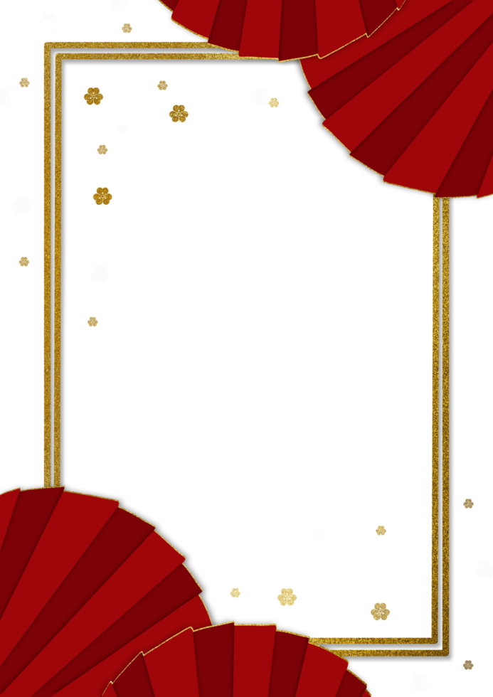 Elegant Chinese New Year Frame with Red Fans and Golden Accents png