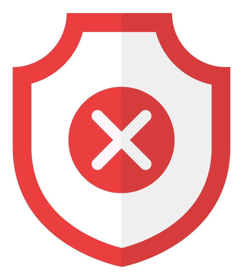 Flat icon of shield error caution isolated on white background. vector