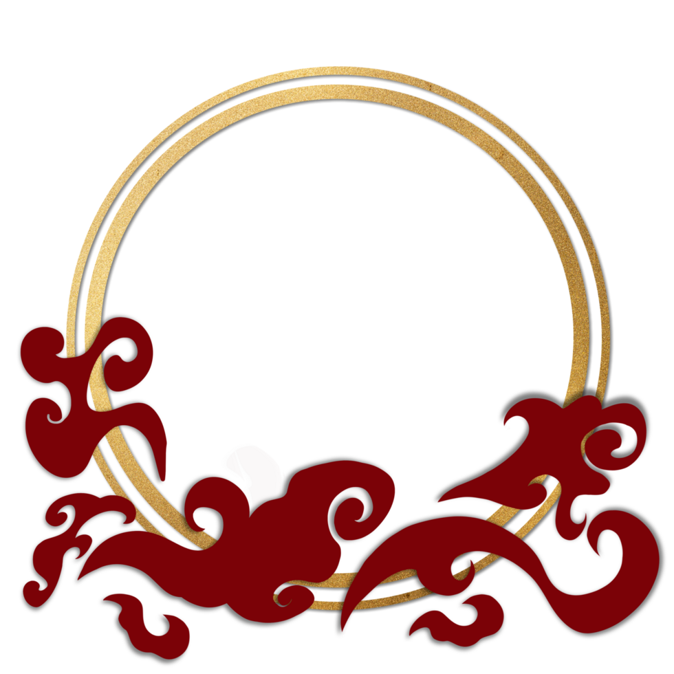 Circle Chinese New Year Gold Frame with Red Cloud Motifs png