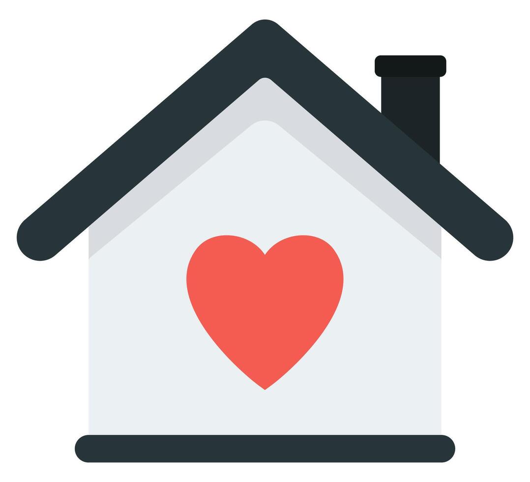 Heart with home flat icon isolated on white background. vector