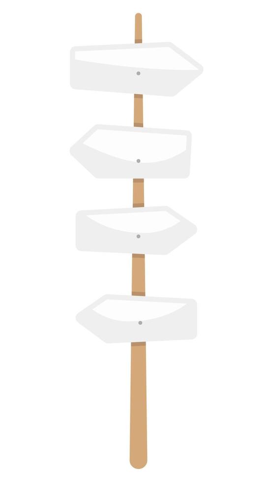 White wooden sign post flat illustration isolated on white background. vector