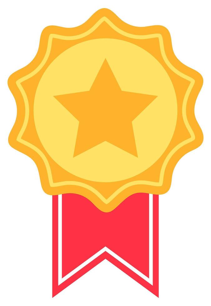 Gold medal with red ribbon flat icon isolated on white background. vector