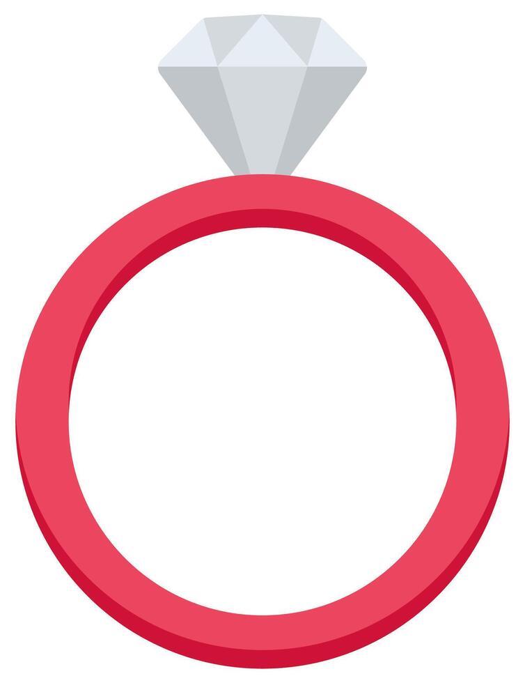 Red ring with silver gemstone flat icon isolated on white background. vector
