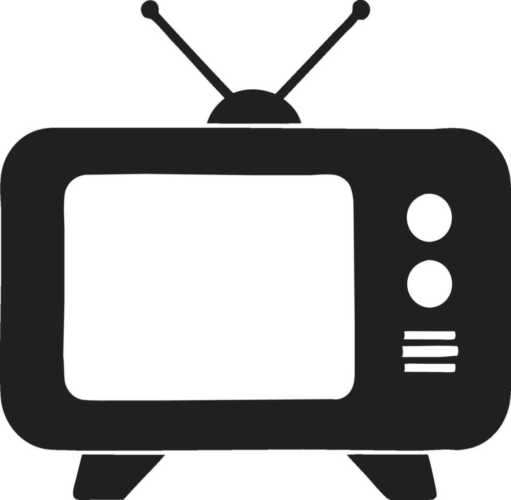 Retro television icon black silhouette minimalist design. vector