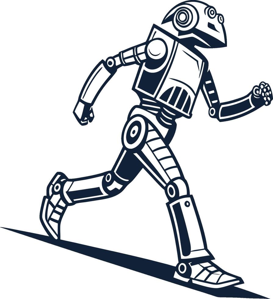 Robot running cybernetic athlete sleek mechanical design. vector