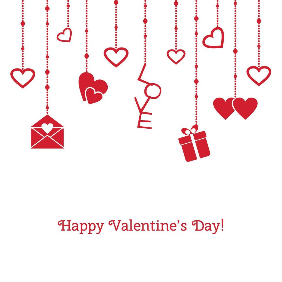 Happy valentine's day. greeting card with hanging objects vector