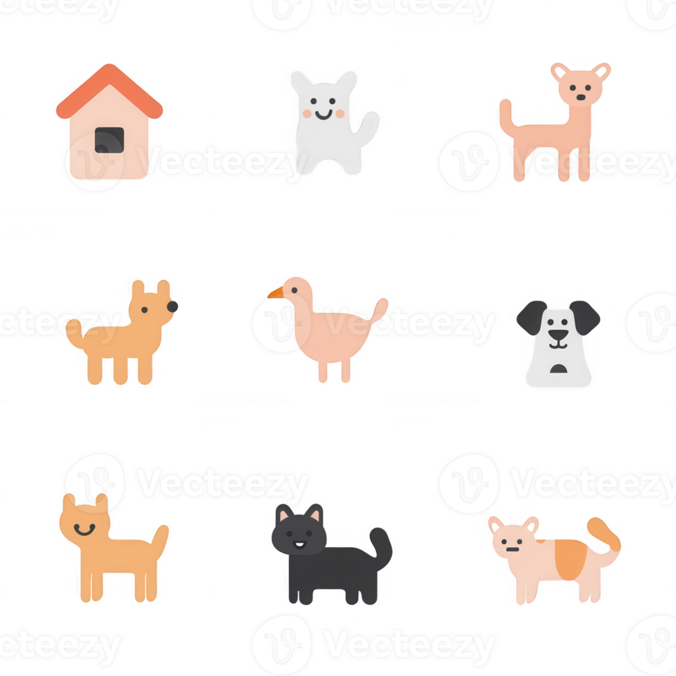 A colorful collection of cute animal illustrations featuring cats and dogs. png