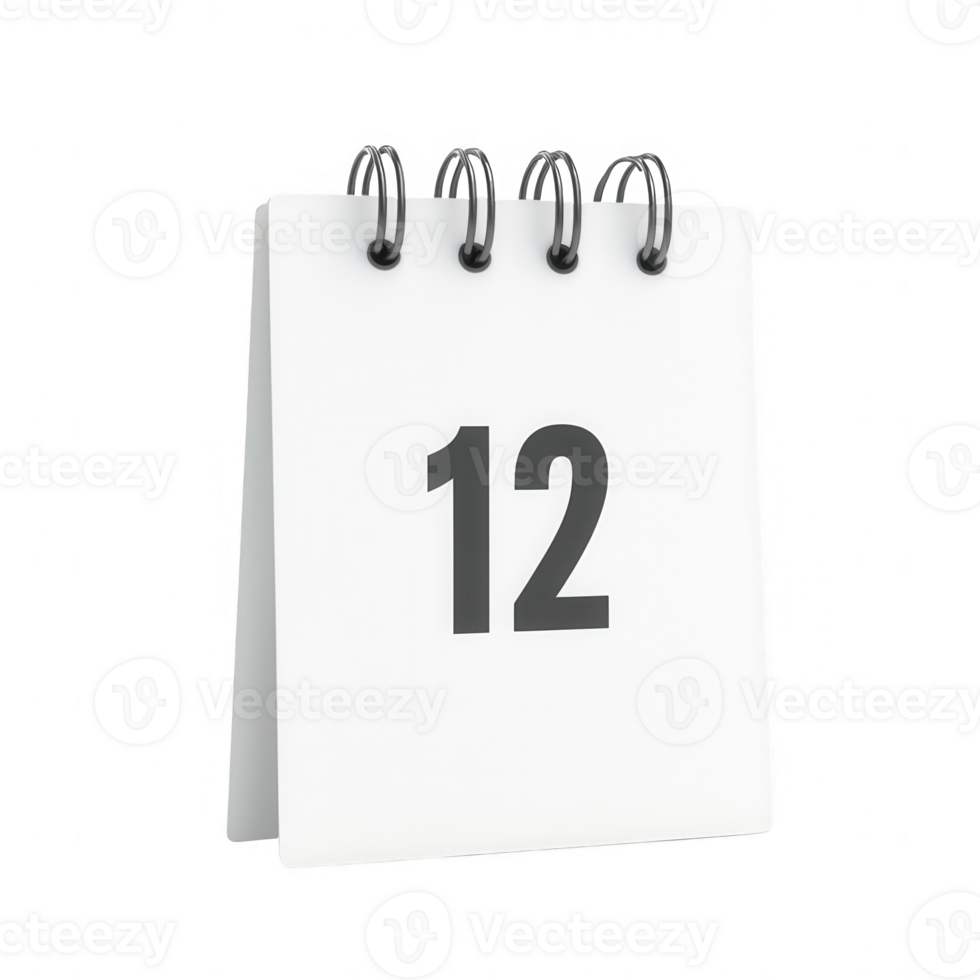 A minimalistic desk calendar displaying the date twelve, perfect for office decor. png