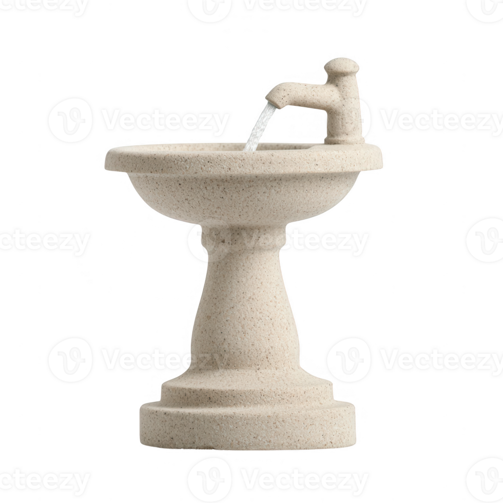 A modern stone fountain providing fresh water in a serene setting. png