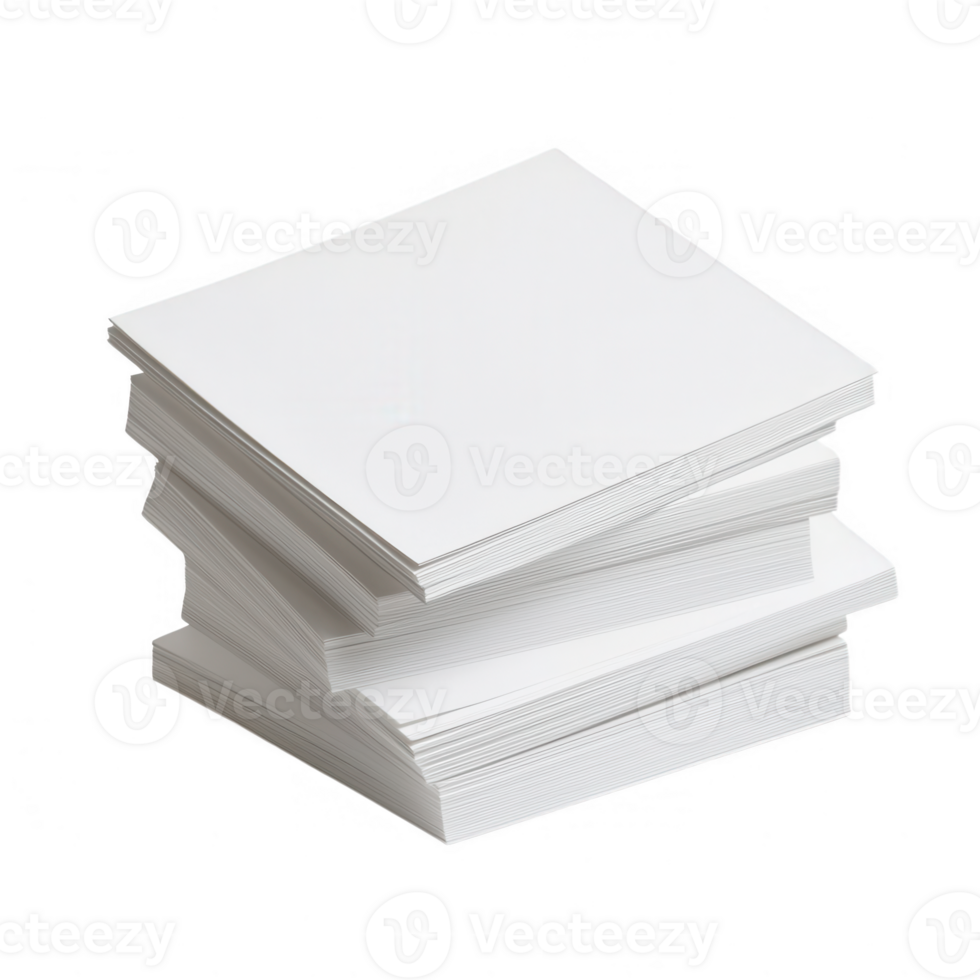 A neat stack of blank white papers ready for printing and documentation purposes. png