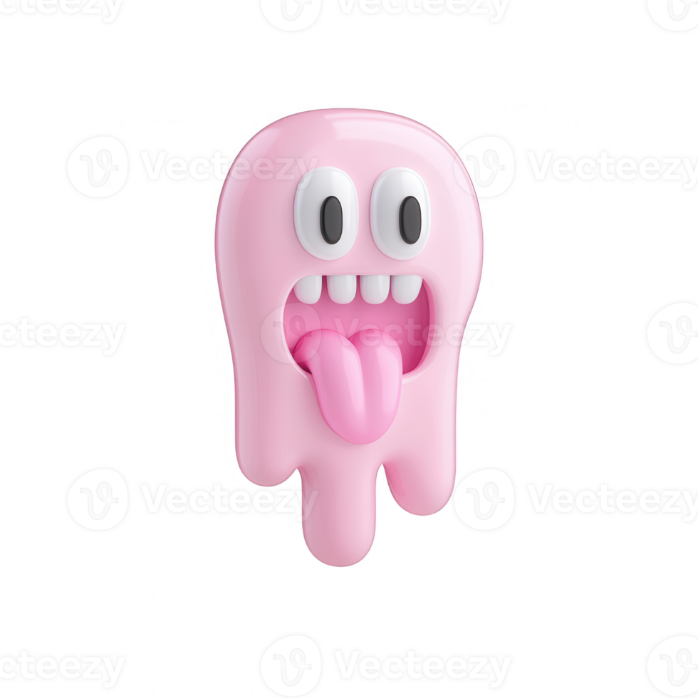 A playful pink ghost character with big eyes and a silly expression for creative projects. png
