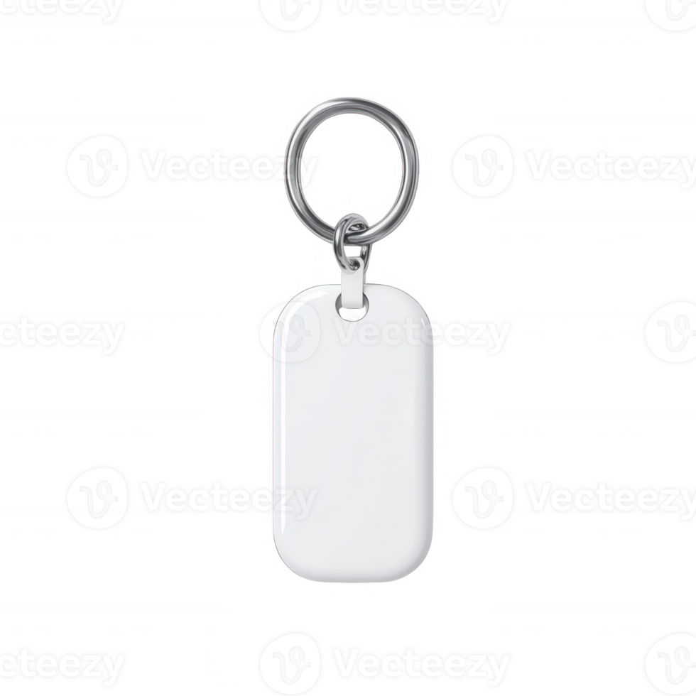 A simple white keychain with a silver ring, perfect for personalizing or organizing keys. png