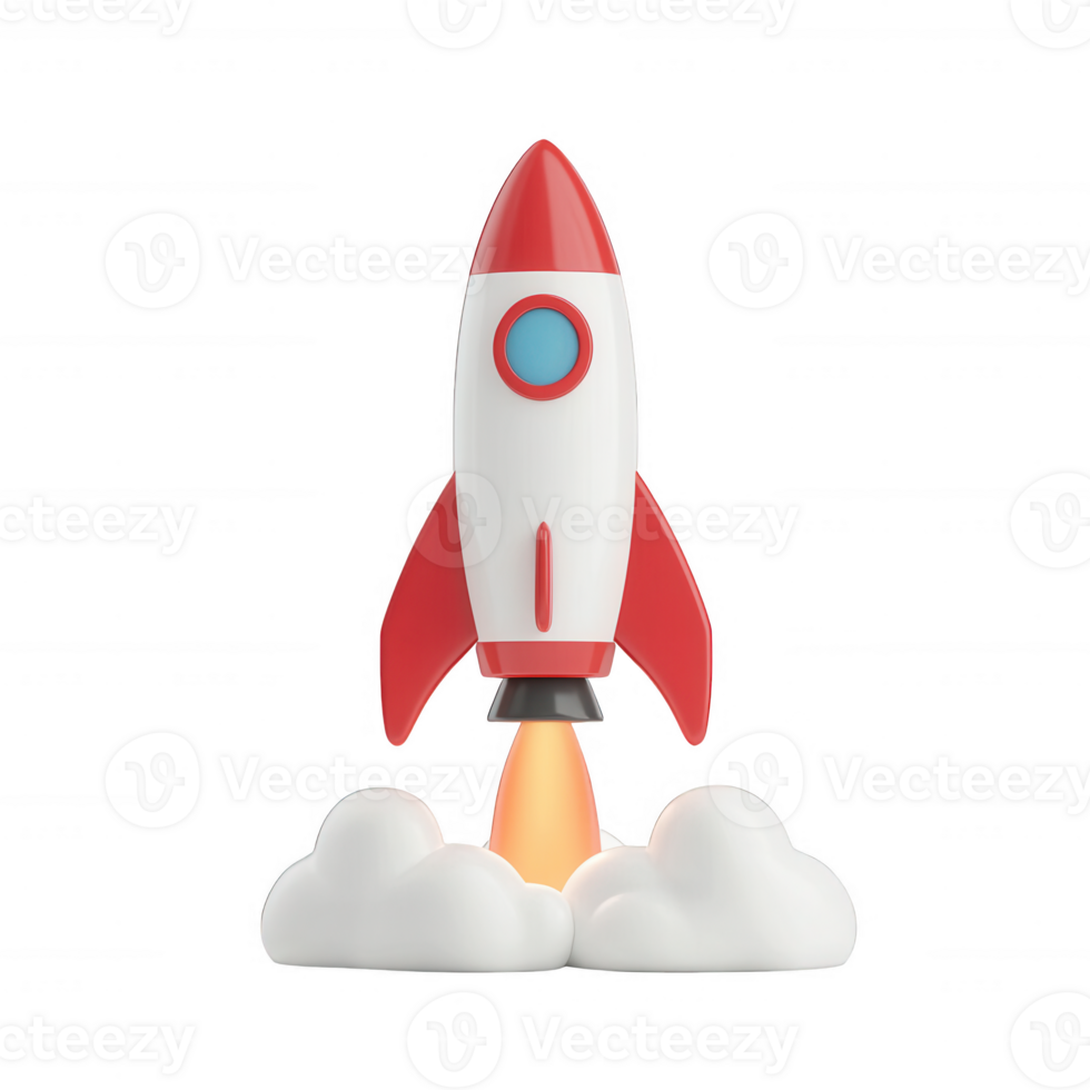 A sleek rocket launching into the sky, representing innovation and exploration. png