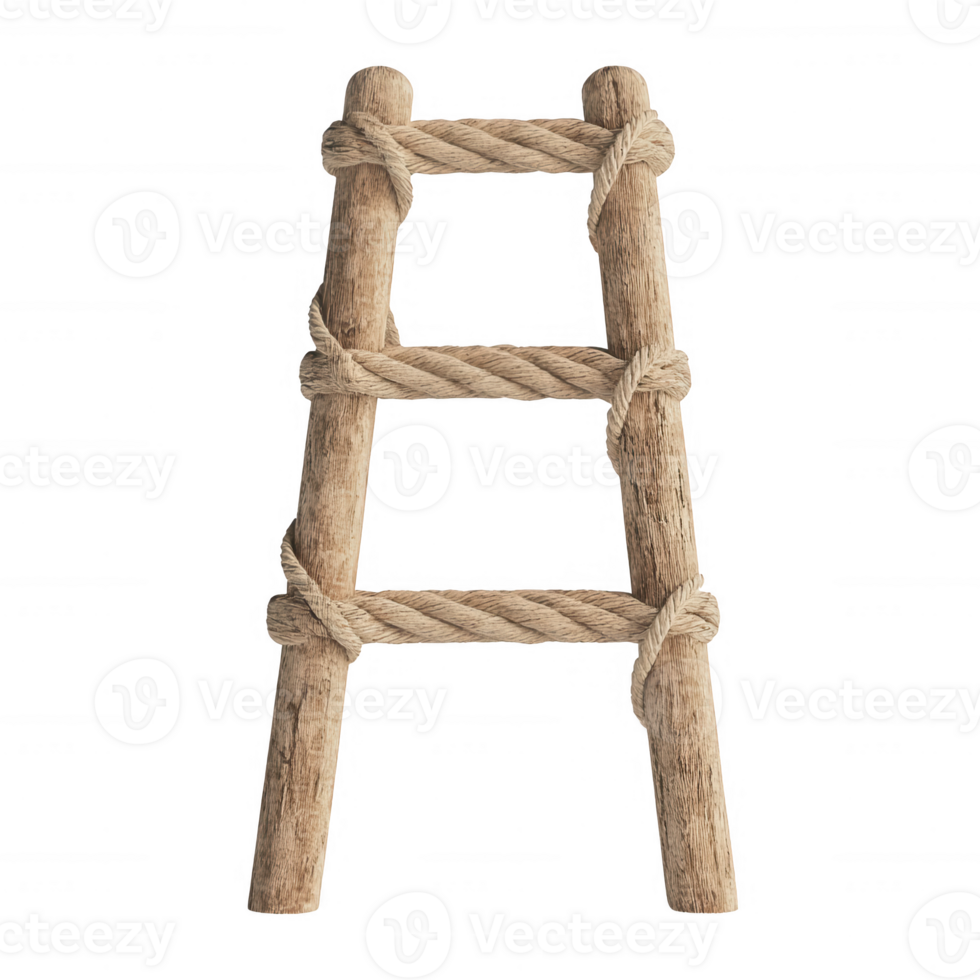 A rustic, handmade wooden ladder tied with rope, perfect for decorative purposes. png