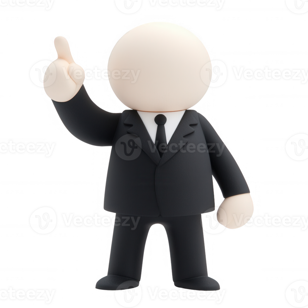 A simple cartoon character in a suit, giving a thumbs up gesture to express approval. png