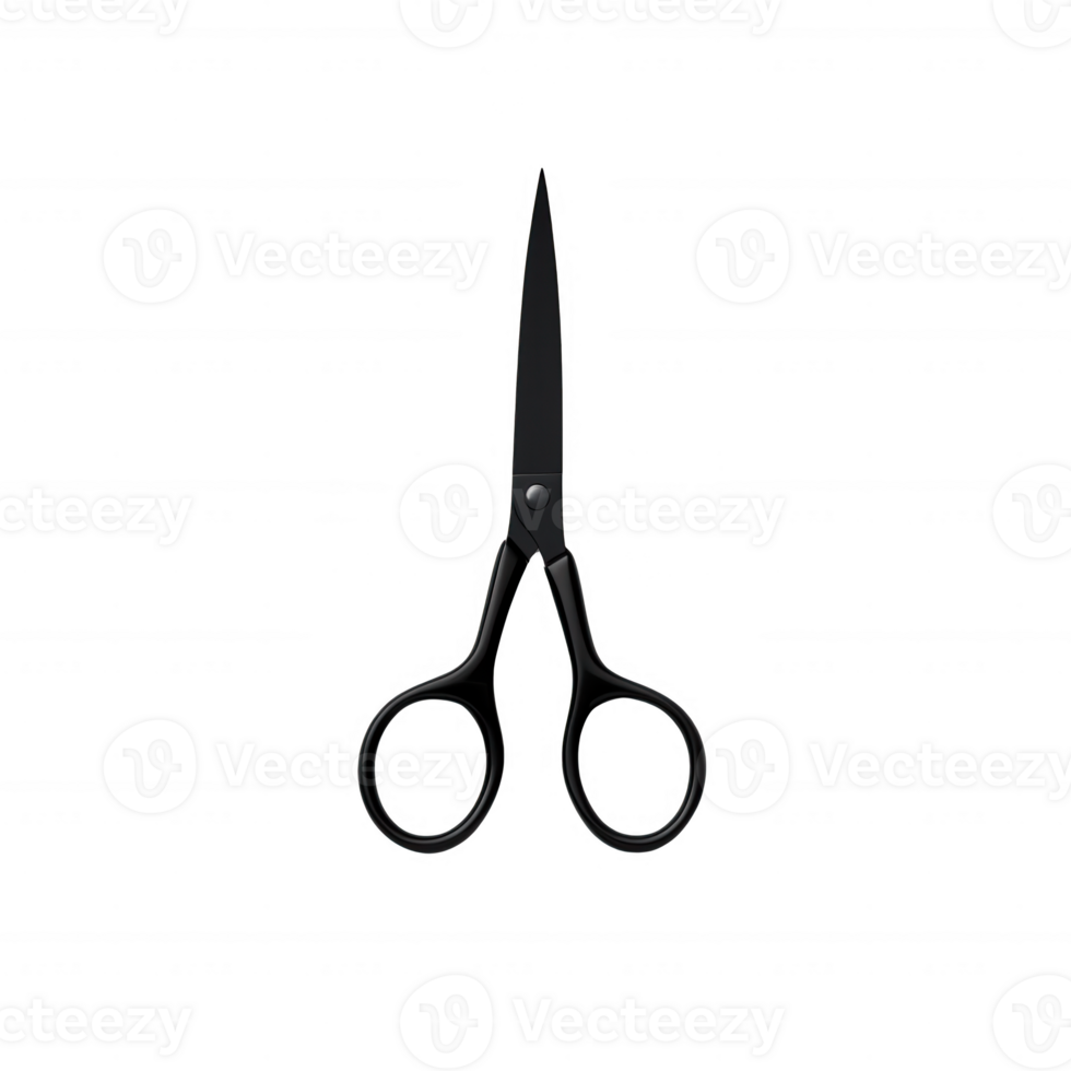 A pair of sleek, black scissors on a plain background, ideal for crafting or sewing. png