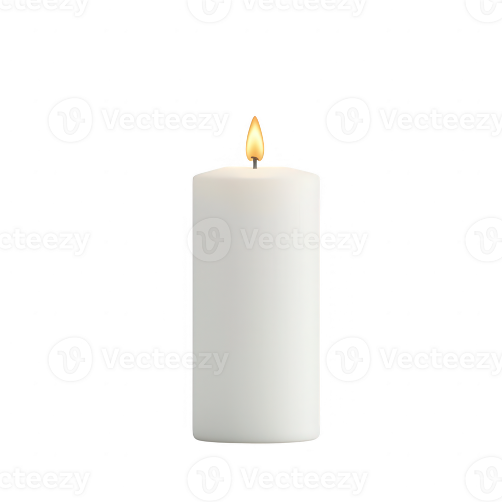 A serene white candle with a flickering flame, perfect for relaxation and ambiance. png