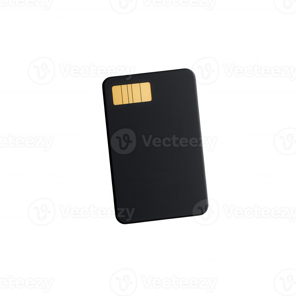 A sleek black credit card with a gold chip, symbolizing modern finance. png